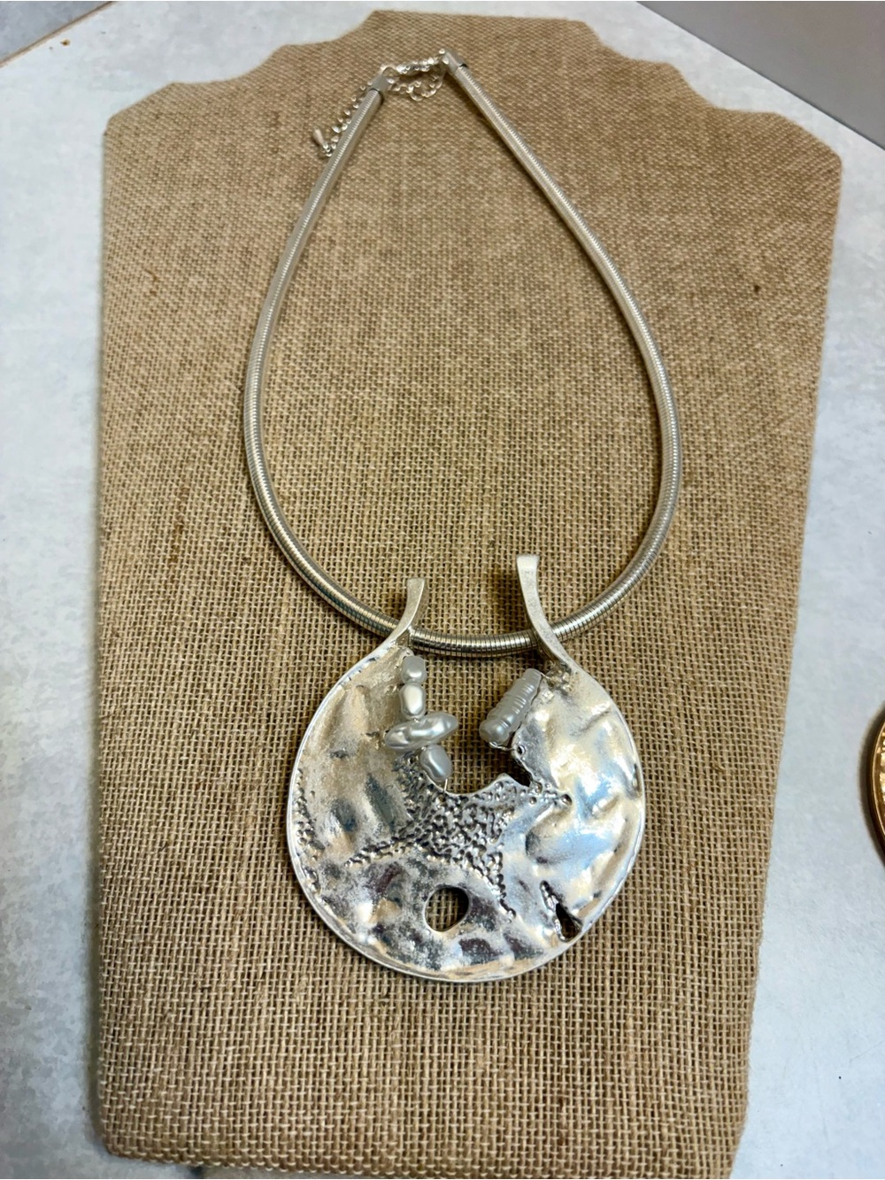 Silver Textured Disc Pendant Necklace - Women Jewelry